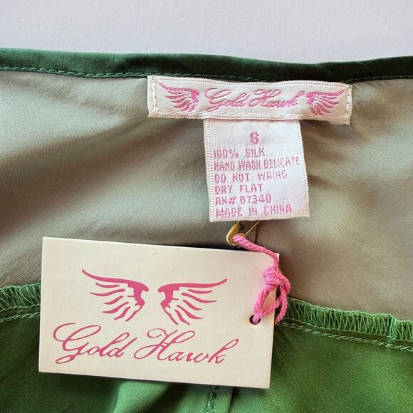 NWT Gold Hawk 100% Silk Colorblock Velvet Bow Camisole in Garden Green Sz Small - Picture 4 of 9